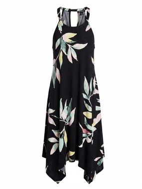 Boho Floral Handkerchief Dress Black Multicolor Halter